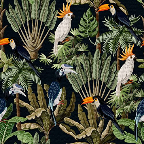 HEKO PANELS Stoff Oxford Wasserdichte Meterware Canvas-Stoff Polyester Stoff Zum Nähen Nähstoffe Dekostoffe Wasserabweisend Blickdicht Papageien Pflanzen 1 Meter 155 x 100 cm
