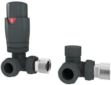 UK Radiators Thermostatic Radiator Valve (TRV) - 15mm Corner Lockshield - Anthracite Grey Colour - Energy Saving 1/2 x 15mm Brass Corner Valve