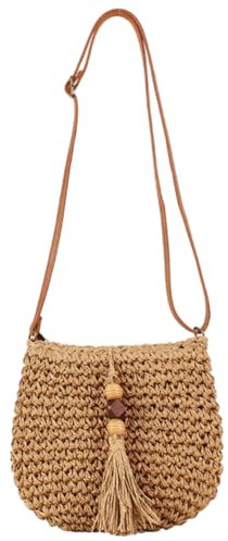 TIAASTAP Strohtasche Damen Geflochtene Tasche, Sommer Gewebte Umhängetasche Groß Boho Rattan Basttasche Hippie Tasche Korbtasche Woven Bag Straw Bag