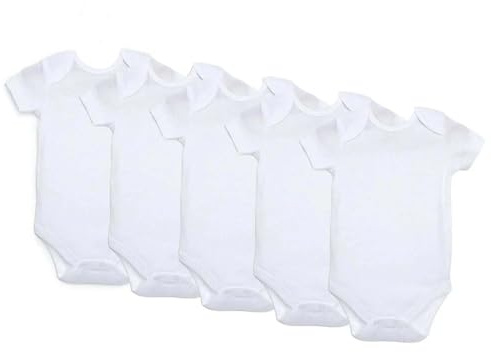 ebebek HelloBaby Baby Bodysuits 5 PCS - Bodysuit for Boys and Girls Newborn - Infant Toddlers Bodysuit Onesies - White Baby Bodysuits (White - Short Sleeve, 24 Months)