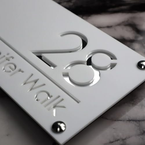 Targa con numero civico personalizzato con taglio laser, personalizzabile con numero civico residenziale, moderno, per casa, esterni, 3D, acrilico, personalizzabile (bianco argento)