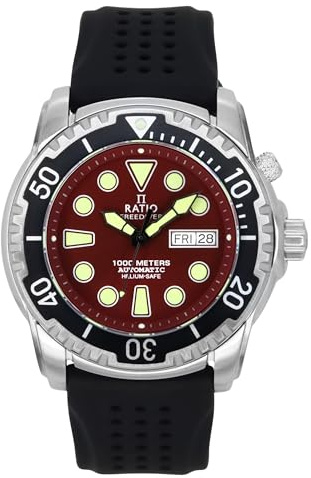 RATIO FreeDiver Helium-Safe Dive Watch Sapphire Crystal Automatic Diver Watch 1000M Water Resistant Diving Watch for Men (Red)
