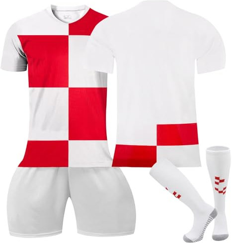 Kroatien 24 Fußball Trikot, Modric Hause/Auswärts Fußball Trikot für Kinder Erwachsener, Fussball Trikots Shorts und Socken Anzug Jungen Herren