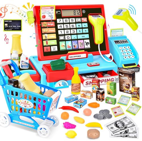 Joellfuner Elektronische Kasse Spielzeug für Kinder, Supermarktkasse für EIN Rollenspiel, Spielkasse für Kinder 3+ Jahren