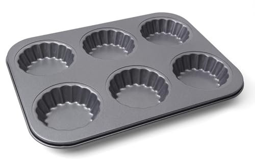 Sinsanye Mini Tart Pan, 2.75/7cm Egg Tart Molds 6-Cavity Non Stick Fluted Mini Tart Mould, Reusable Quiche Bakeware Carbon Steel for Pies, Quiche, Cheese Cakes, Desserts