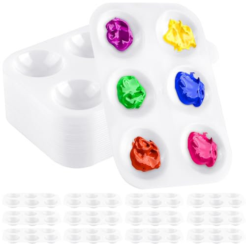 25 Stück Mischpalette, Kunststoff Mischpalette Acrylfarben, Rechteckige Weiß Malpalette, 6 Fächern Farbmischpalette für Wasserfarben, Öl, Acryl Malerei (8,5 x 12cm)