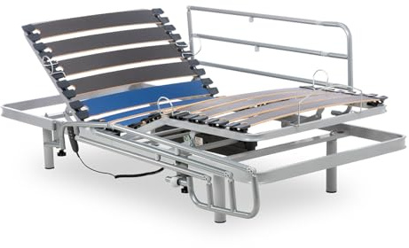 Geriafy - Rete Letto Elettrica Rinforzata | Sponde Letto Abatibili (80x190, Telecomando a Cavo + Sponde)
