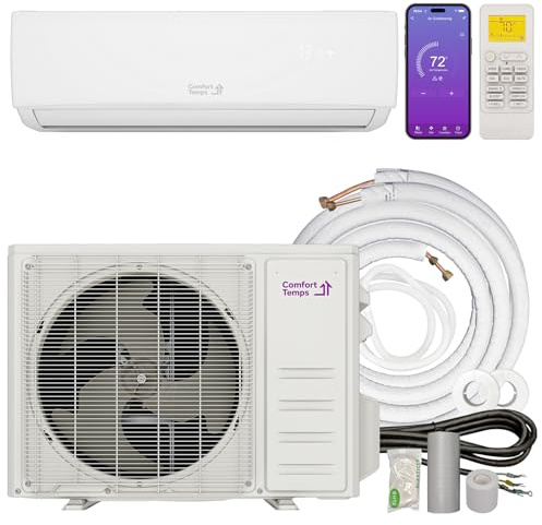 Comfort Temps Energy-Saving 12,000 BTU Minisplit System 110V – 20.5 SEER, Pre-Charged, Ductless, Quiet & Comfortable Mini Split AC/Heating System with WiFi & Complete Easy Install Kit (Elite Series)