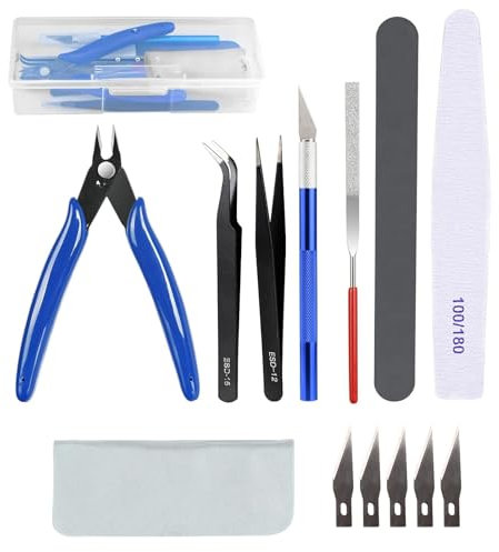 Model Making Tools Kit – 14 PCS Hobby Tool Set for Plastic Model Kits, Gundam Building, Car Models, Miniature Assembly, Repair and Crafting with Storage Box