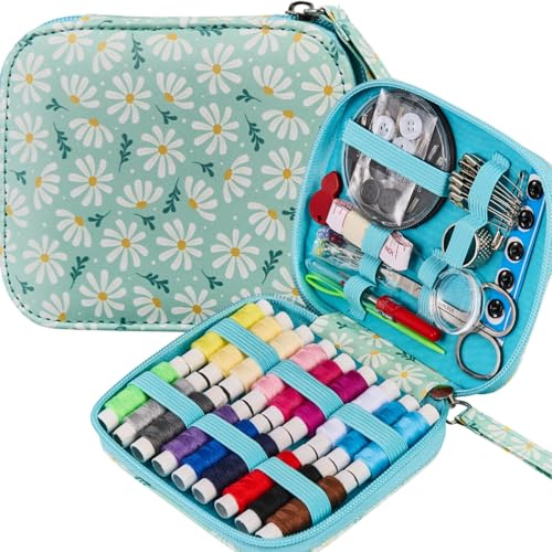 Bobode Sewing Sets & Kits Mini Sewing Kit Printing Sewing Tools Case Fresh Pattern Sewing Set Professional Basic Sewing Supplies Travel Carry Sewing Kit for Adults, Emergency, Home Beginners