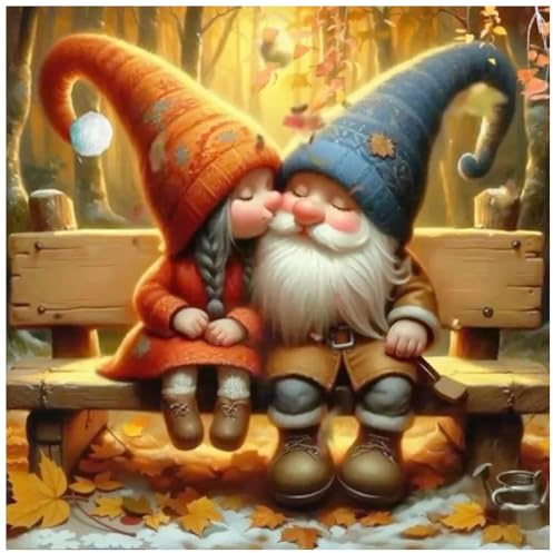DIADAY Gnomes Diamond Art Kits for Adults, Fall Gnomes Diamond Painting Kits for Adults, 5D Full Drill Round Diamond Art, DIY Gem Craft Arts Home Wall Decor Gift 12 x 12 Inches
