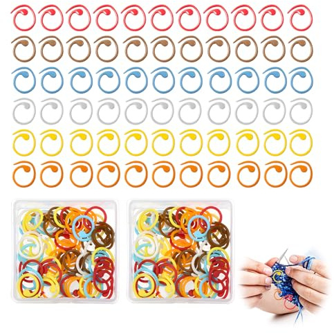 120PCS Marqueur Crochet, Anneau Marqueur Tricot Crochet avec Chas Emoussés Marqueurs de Point en Plastique Colorés Processus de Peinture en Spirale avec Boîte de Rangement pour DIY Tricotage Outil
