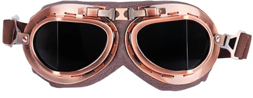 Kryolithm Occhiali Moto Retro Antivento Antisabbia, design pieghevole e cinturino regolabile per Moto Cafe Racer ATV Occhiali da Vista, lenti nere