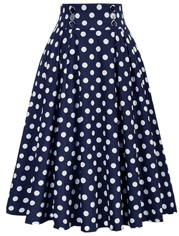 Gonna midi da donna a pois, stile vintage anni '50, gonna a pieghe in vita elasticizzata, rockabilly, elegante gonna per feste di carnevale, Halloween, carnevale e feste