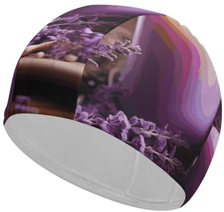 Gorro de baño para Mujer y Hombre, elástico, Color Morado y Lavanda con Velas, para Cabello Largo y Corto.
