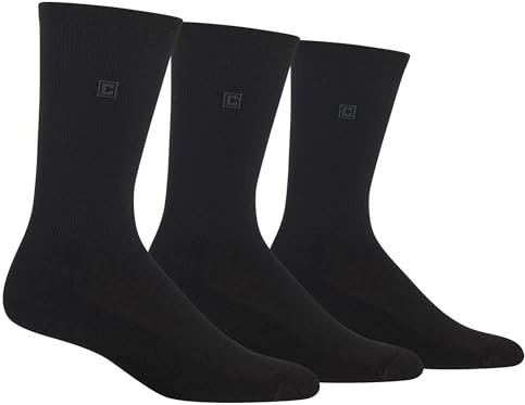 Chaps Mens Cotton Rayon Crew - 3 Pair Pack Assorted Solid Color And True Rib Dress Sock, Black, 6-12 US