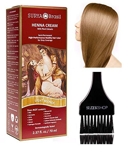 Surya Brasil All Natural HENNA Hair Color CREAM Plant Extracts, Semi-Permanent for Grey Coverage (with Brush) Brazil (LIGHT BLONDE)