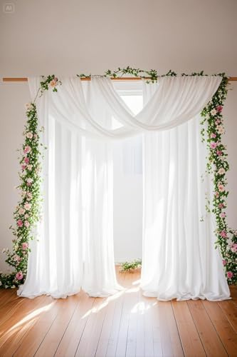 Wedding Arch Draping Fabric 3 Panels 27.5 x 18.3Ft White Arch Drape Chiffon Fabric Sheer Backdrop Curtains for Party Ceremony Wedding Ceiling Decorations