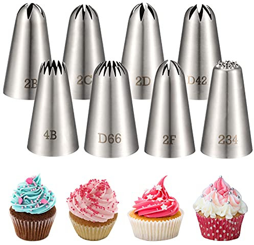 Fanshiontide 8 Pack Large Piping Tips, Seamless Stainless Steel Icing Piping Nozzle Tip Set for Cupcake Cookie Cake Decorating