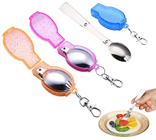 Forchette e cucchiai pieghevoli, Forchetta e cucchiaio portatili, Stoviglie pieghevoli, Forchetta e cucchiaio in acciaio inossidabile 304, Cucchiai da insalata pieghevoli, adatte per picnic e viaggi
