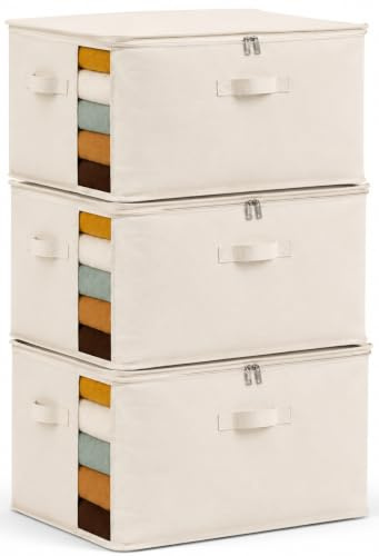 3 Pack Canvas Comforter Storage Bags for Clothes & King Comforters, Natural