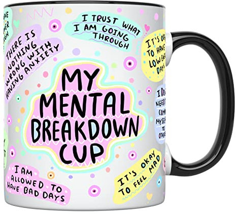 YouNique Affirmation Kaffeetasse – Tägliche Affirmationen Kaffeetasse 325 ml, Selbstpflege-Geschenke für Frauen, psychische Gesundheit, Tassen für Frauen (schwarzer Griff)