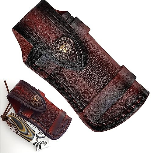 Pochette en Cuir Marron Étui pour Couteau Pliant avec Design en Relief