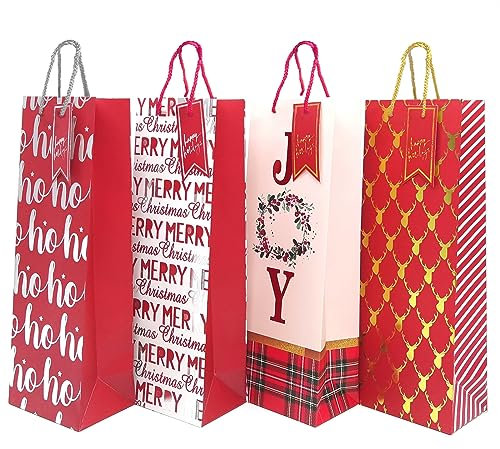 12 Stück Weihnachten Wein Geschenktüte,Geschenktüten Für Wein,Weihnachten Weinflaschen-Geschenktüten Mit Griffen,Wein Geschenktüten,Papier Weintüten, Für Wein Whisky Champagner,Für Weihnachten Partys