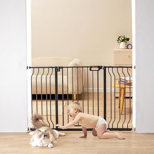 VEVOR Barrière de Sécurité Extensible 75-135 cm Hauteur de 76 cm Barrière d'Escalier à Fermeture Automatique sans Perçage Grande Ouverture 533 mm à 180° Clôtures Enfants et Chiens pour Couloir Noir