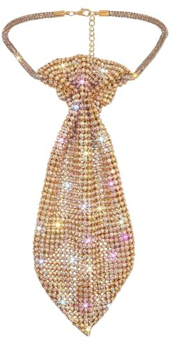 ELABEST Sparkling Rhinestone Neck Tie Necklace for Women (Gold)