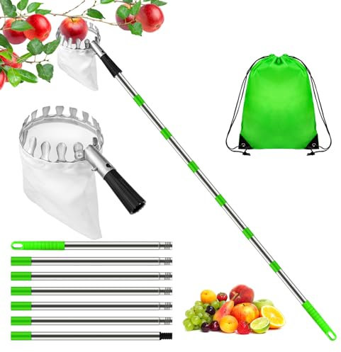 Hysagtek Fruit Picker Apple Picker with Telescopic Handle Fruit Picker Tool 2.8 Meter Long Fruit Picker Tool with Telescopic Pole and Storage Bag Fruit Grabber for Cherry Berry Orange Lemon Pear