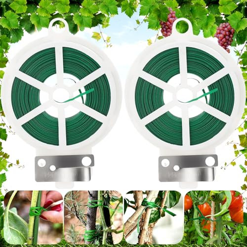 100M Fil Jardinage Vert 2 Rouleaux Attaches Jardin pour Plantes Lien de Ligatures Cravates de Jardin Réutilisable avec Coupe Fil Multifonctionnel pour Plante Grimpante Fleurs Câble Organisation