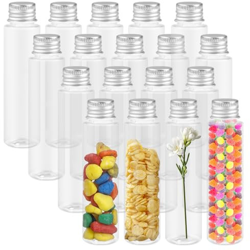 18 Pièces Tube Plastique Transparent, 50ml Tubes à Essai en Plastique, Bouteille Sensorielle Vide avec Bouchons à Visser, Tubes à Essai Transparents en Plastique pour Bonbons, Liquides