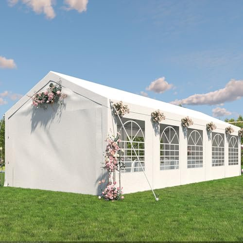 TRIUMPHKEY Partyzelt Pavillon 4x10 Wasserdicht Stabil Gartenzelt UV Schutz 50+ Zelt 170g PE Plane Festzelt Bierzelt Gartenpavillon für Garten, Party, Festival, Hochzeit, weiß