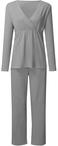 Generico Tuta Donna Completa Casa Casual Tute Eleganti Pigiama Premaman Cotone Pigiama Due Pezzi Camicia da Parto Allattamento Premaman, Fresca e Comoda
