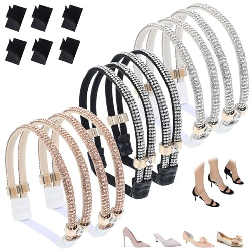 oruola 6 Pcs Shoe Straps,Rhinestone High Heels Strap with Elastic Band,Shoe Straps for Loose Shoes,Adjustable Shoes Strap for High Heels Sandals Slippers