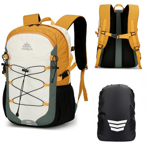 GES Mochila de senderismo multifuncional de 30L con cubierta antilluvia, mochila resistente para la escuela, el trabajo, el camping, el senderismo, el ciclismo y los deportes al aire libre, verde, 30