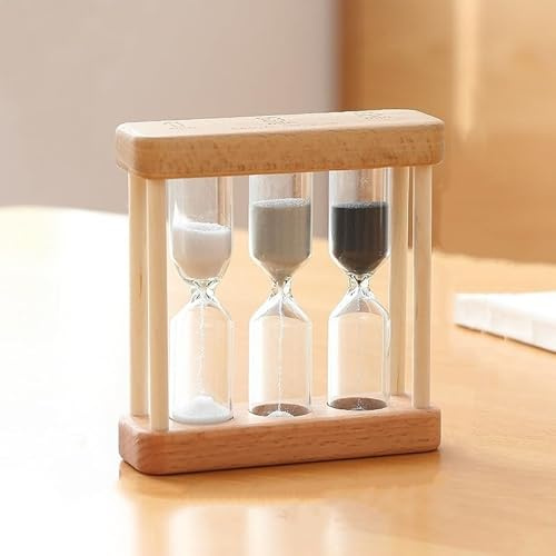 Wooden 1/3/5 Minute Sand Glass Hourglass Timer Creative Clock Home Decor Kitchen Tools Gift for Simple Style Thermometers and Timers, Khaki
