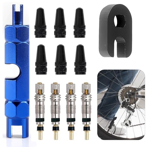 Set di riparazione valvole per bicicletta da 12 pezzi – Presta nucleo valvola, adattatore, chiave valvola, tappi per valvole francesi, tappi di protezione per valvole sclaverandili (12 Pcs)