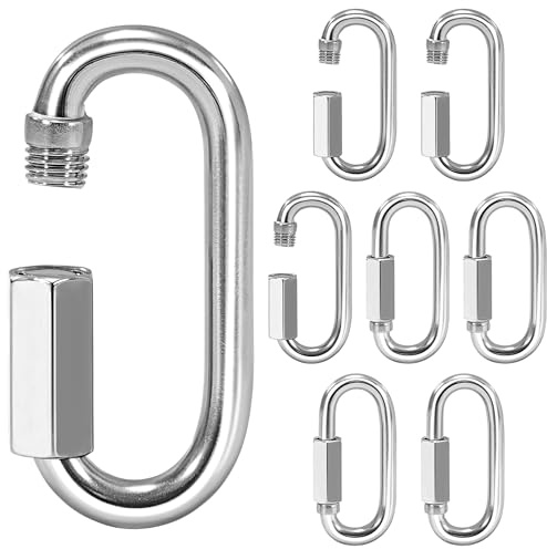 8 Pezzi Moschettone a Vite, Connettori a Moschettoni in Acciaio Inox M6, Maglia Rapida Moschettone di Bloccaggio Forma Gabbia a forma di D, per Escursionismo, Campeggio, Esterni e Interni
