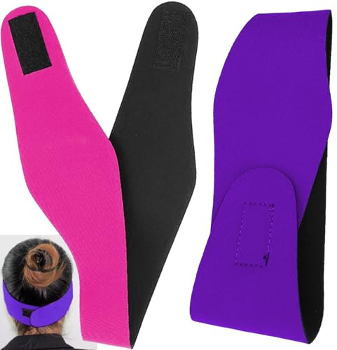2Pcs Swimming Headband, Adjustable Ear Headband Waterproof Swim Head Band Large Ear Band for Swimming Water Activity, Pink & Purple