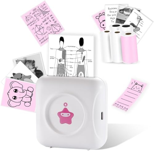 vretti TP2-Y Mini-Thermodrucker im Taschenformat, kompatibel mit Android & iOS mit 5 Etikettenrollen, Bluetooth-Drucker für iPhone, Arbeitsliste, Notizen, Fotos, Basteln