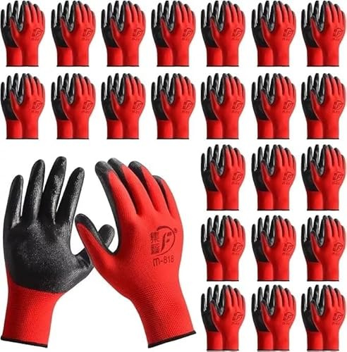 Ruiyang 24 Pairs Red And Black Worker Gloves Handling Safety Work Gloves General handling, Builders Construction, Engineering, Maintenance, Material Handling, Packing Warehouse (24 Pairs Red, L)