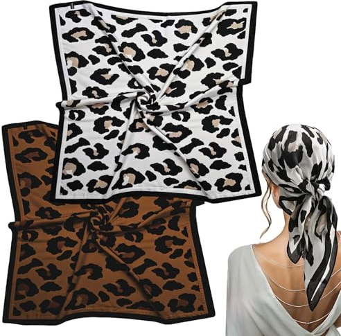 JOOTUEPO Confezione da 2 sciarpe quadrate da donna,Bandane con stampa leopardata, Foulard Quadrato in Raso 70 x 70cm, eleganti bandane per capelli e sciarpe per il collo, accessori per vacanze al mare