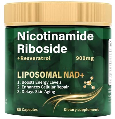 Nicotinamida ribósido 900 mg, resveratrol liposomal, suplemento de NAD de alta pureza para antienvejecimiento, energía y concentración - 80 cápsulas