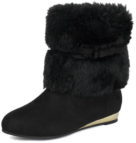 Eestfy Femmes Rouge Suede Bottes Pere Noel Fetes Noel Borde Fausse Fourrure Blanche Festif Bottines Cheville avec Ceinture Decorative Plat Chaussures pour Evenements Noel,Noir,39 EU