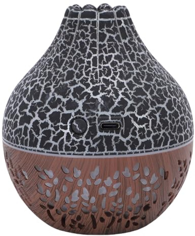 VELATEMOR Diffuseur D'huiles Essentielles, Humidificateur Diffuseur d'air avec Lumineux, D'aromathérapie avec Protection D'arrêt Automatique, pour la Maison, Le (Grain de Bois foncé craquelé Noir)