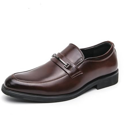 Hixingo Zapatos de Vestir Hombre Sin Cordones, 38-46 EU Zapatos de Cuero Modernos Zapatillas Vestir Hombre Verano Antideslizante Suela de Goma para Negocios, Bodas (C236 Marrón,44)