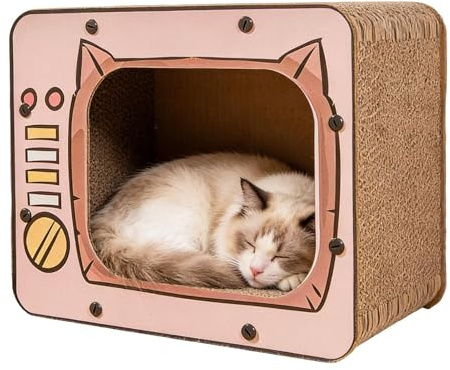 Casa Rascadora para Gatos | Cama de Cartón en Forma de Televisión | Grande Casa de Cartón para Rascar para Gatos | para Conejo Y Hámster Enriquecimiento Juego Protector De Sofá Y Muebles
