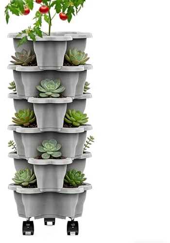 Generisch Torre de fresa de 6 pisos con ruedas, maceta vertical apilable para jardín, resistente a la intemperie, espiral de hierbas para ahorrar espacio